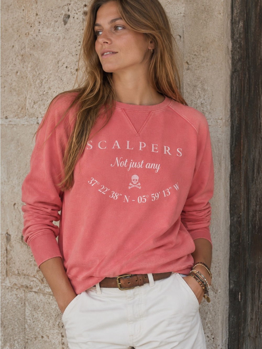 Scalpers Coral Washed Graphic Crewneck Sweatshirt 100% Cotton Size L
